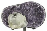 Amethyst Geode Section With Calcite On Metal Stand - Uruguay #171780-1